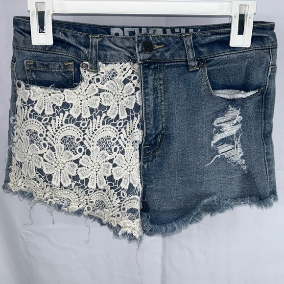 American Apparel Rewash Shorts Denim Jean Lace Short Shorts High Waisted Bottoms - Picture 3 of 12